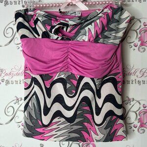 Party 21 strapless shiny Pink and Black Ruched Sleeve Blouse y2k brand new tags